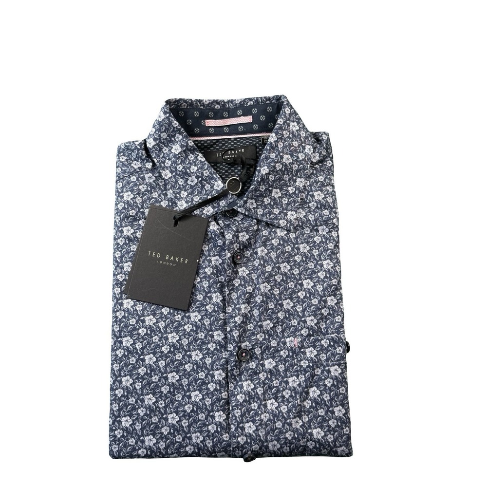Ted Baker London Mens Blue Floral Cotton SS Button Front Shirt Size 2 S NWT